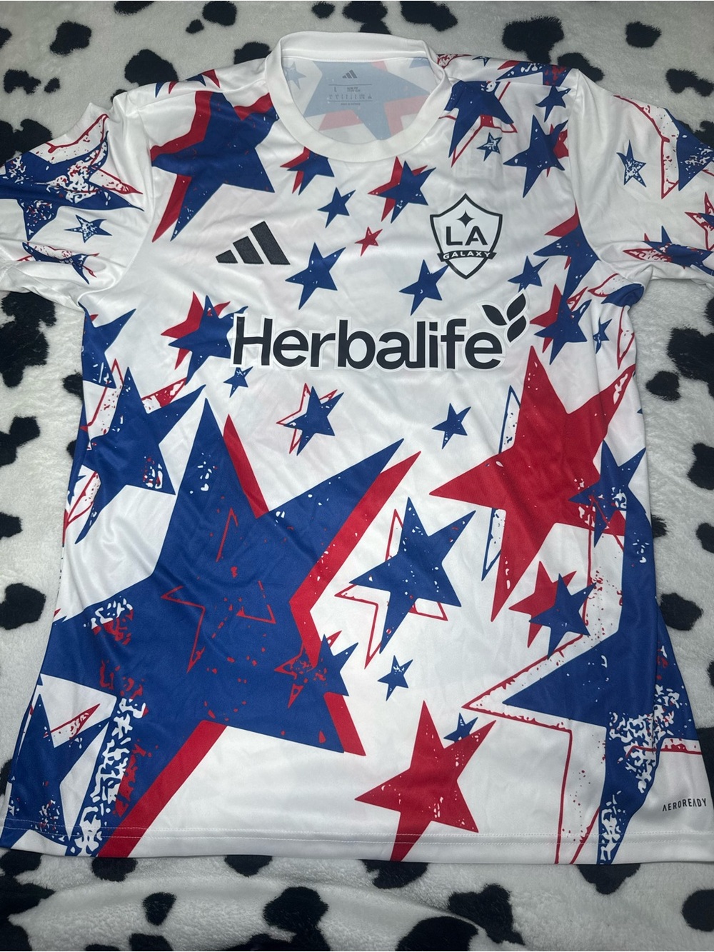 Adidas Men’s Large White Red & Blue Star LA Galaxy Soccer Jersey